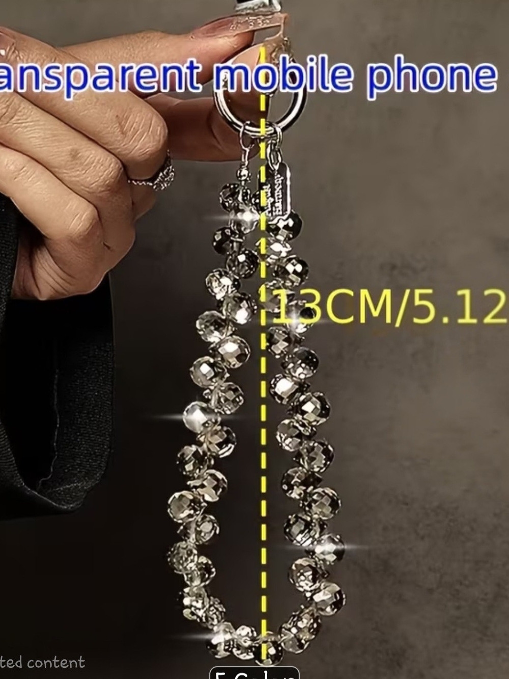 Crystal Bead Cell Phone Wristet/ Keychain Strap - Clear Silver 💎